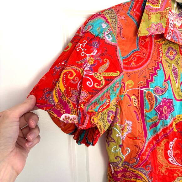 Lauren Ralph Lauren Puff Sleeve Button Shirt Colorful Paisley Large preppy - Picture 3 of 6